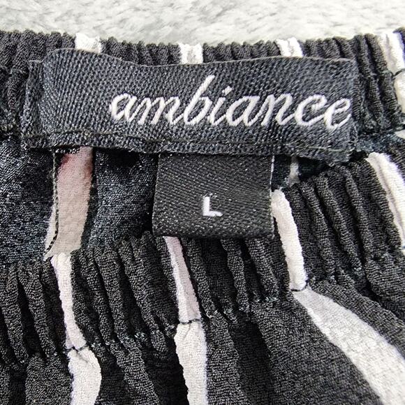 Ambiance Romper Womens L Black White Striped Off Shoulder 3/4 Sleeve Stretch - Picture 3 of 9